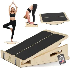 2 in 1 Wooden Slant Board for Calf Stretching & Balance, Professional Adjustable Ankle Stretch Wedge Physical Therapy Slant Boards for Knees Ankle Heel Feet Leg (Beech)