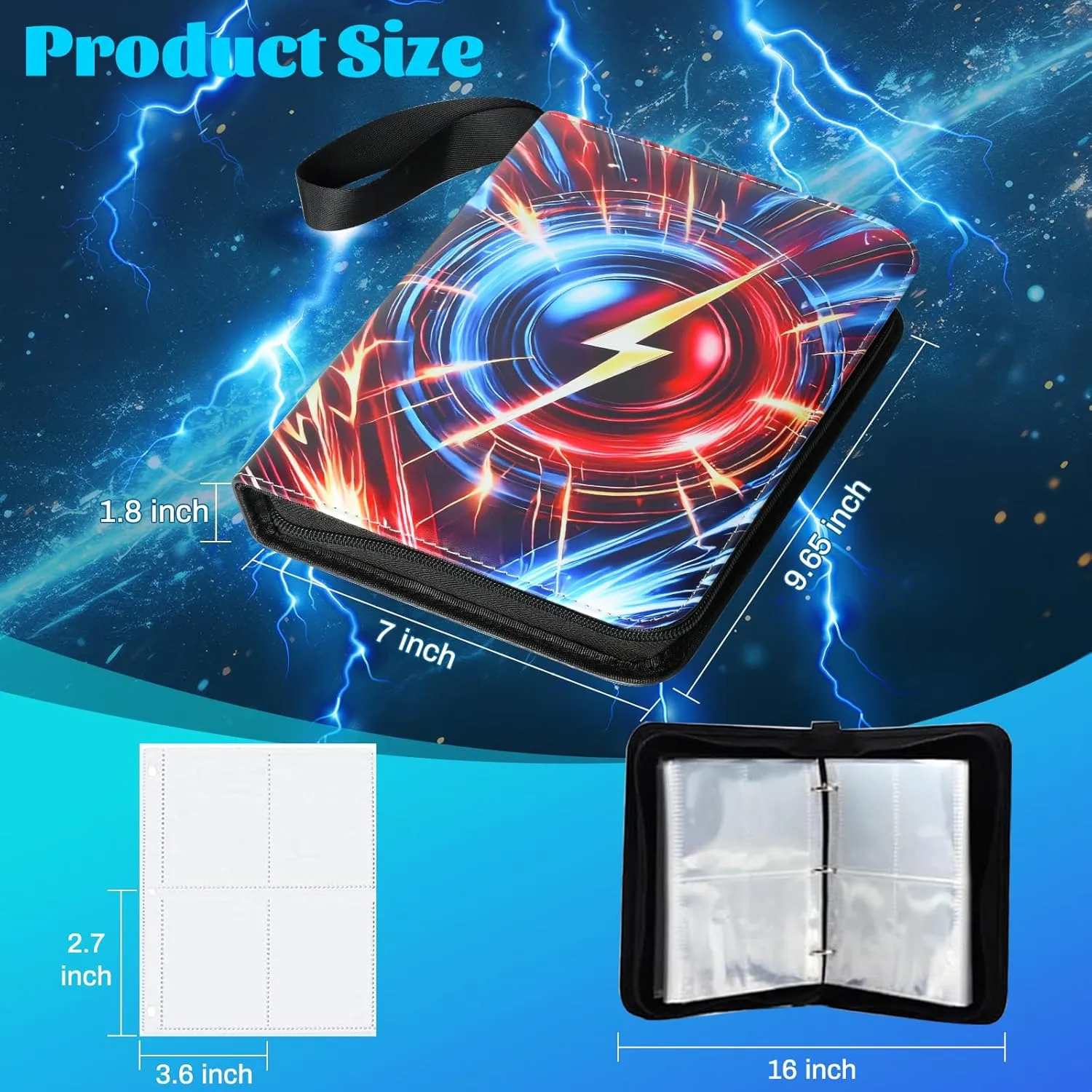 4-Pocket Trading Card Binder  Holds 440 Cards with 55 Removable Sleeves, Waterproof Card Holder Album for Standard Size Cards, Portable Collector Storage & Display Case
