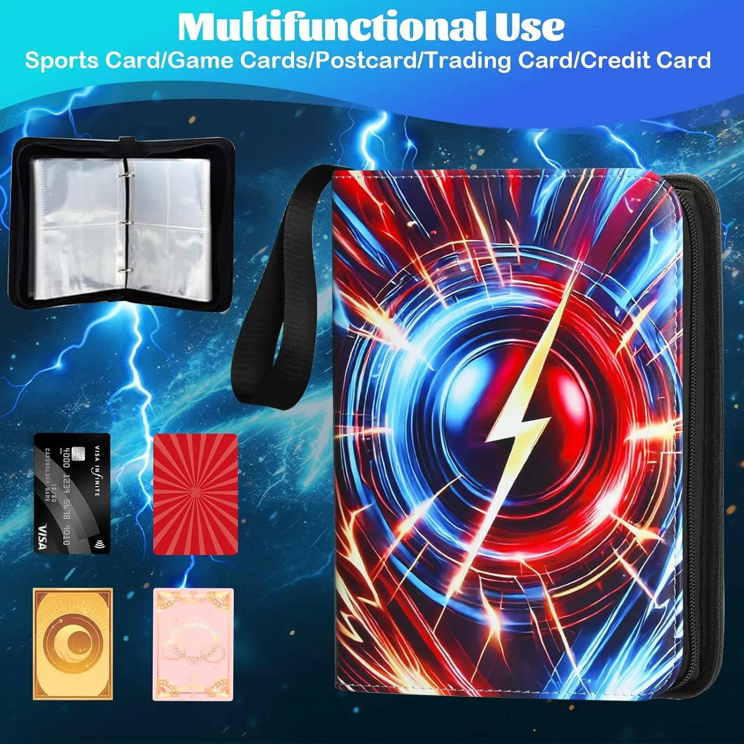 4-Pocket Trading Card Binder  Holds 440 Cards with 55 Removable Sleeves, Waterproof Card Holder Album for Standard Size Cards, Portable Collector Storage & Display Case