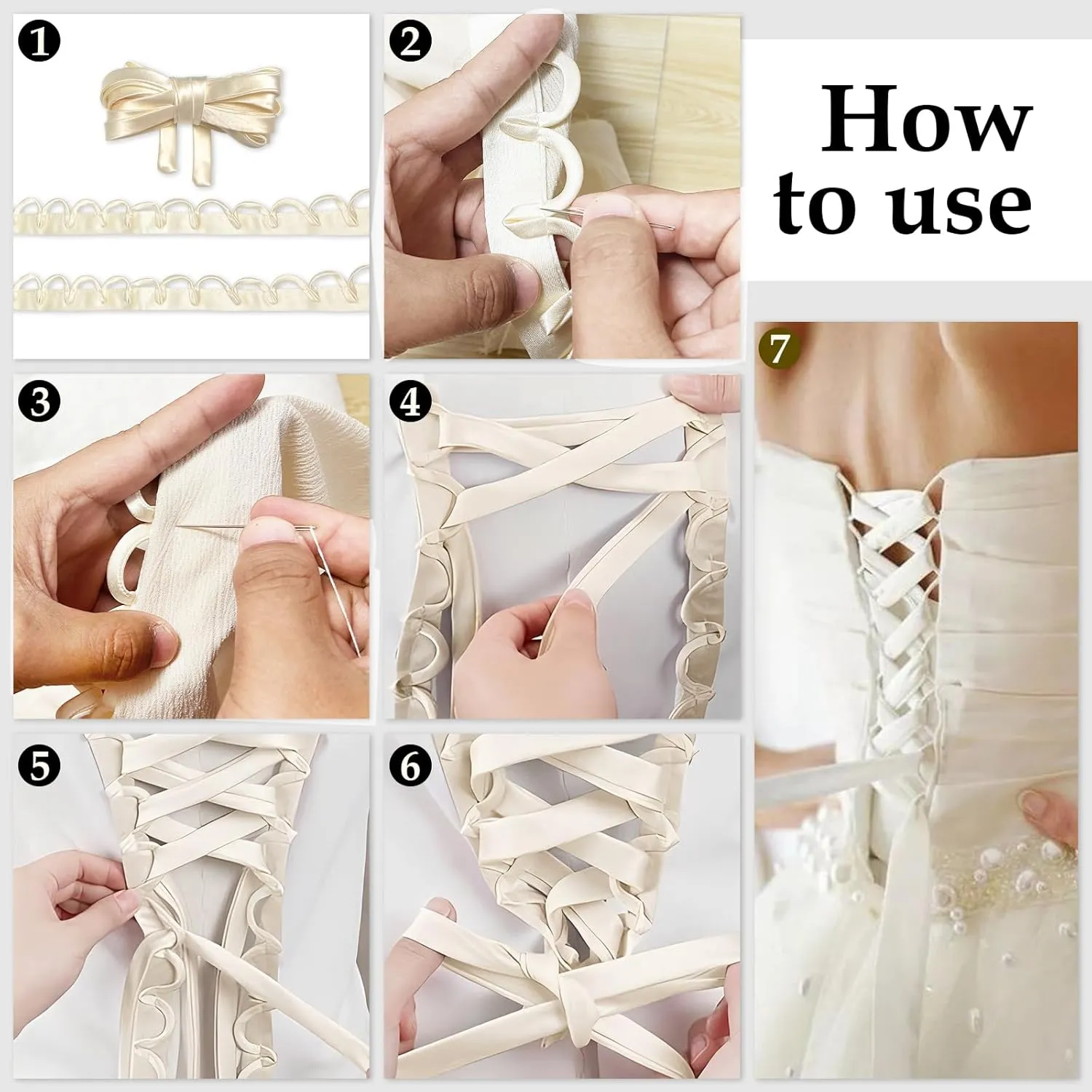 Adjustable Fit Satin Corset Back Kit Women's Wedding Dress Corset Kit Loops Fit Lace up for Prom Form Dress