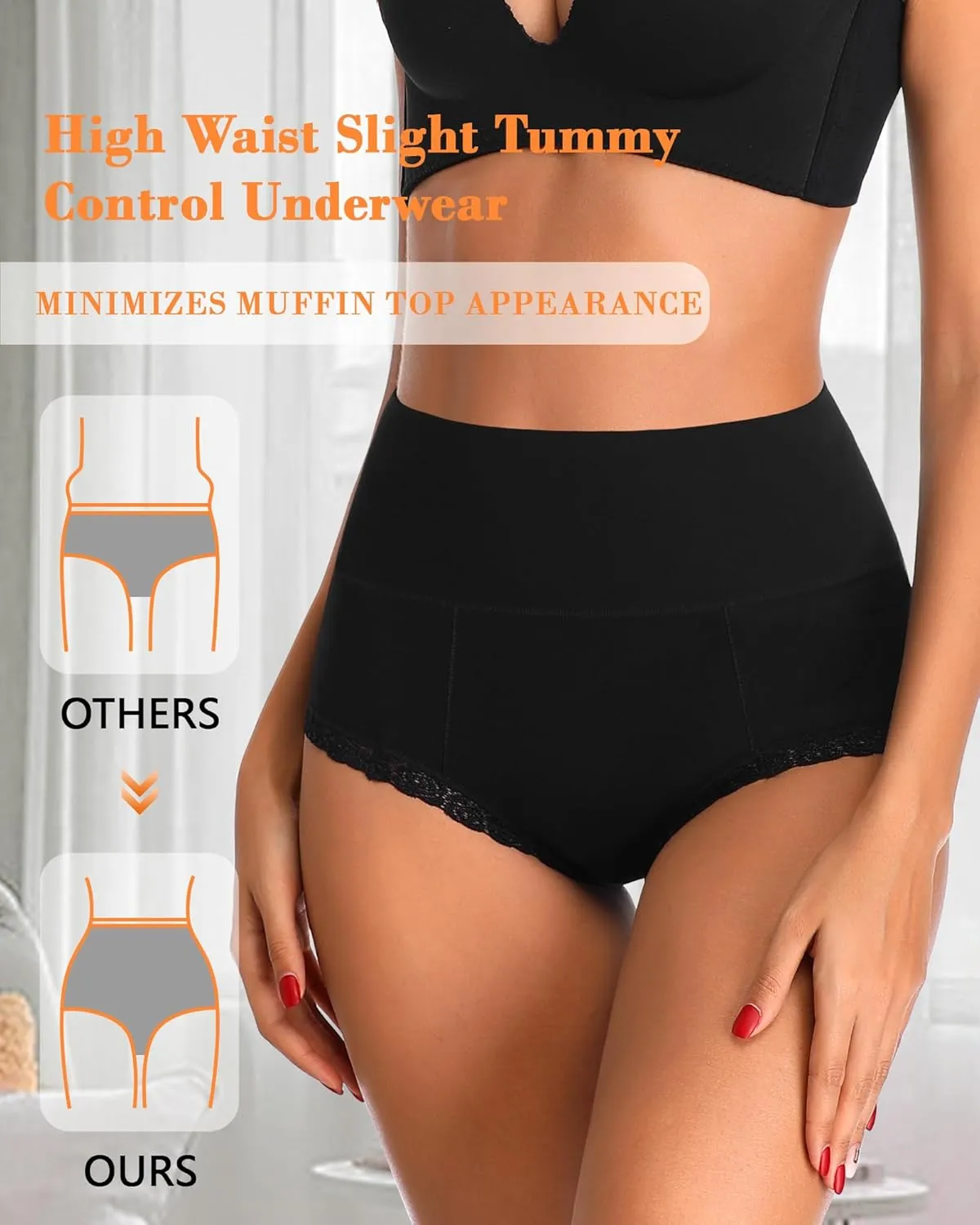 Annenmy High Waisted Womens Underwear Cotton Underwear Full Coverage Briefs Stretch Breathable Ladies Panties 5 Pack