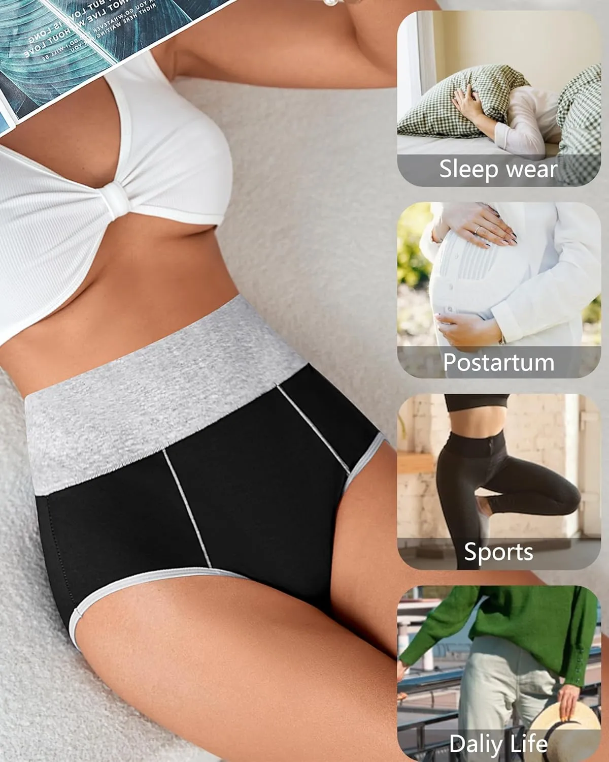 Annenmy High Waisted Womens Underwear Cotton Underwear Full Coverage Briefs Stretch Breathable Ladies Panties 5 Pack