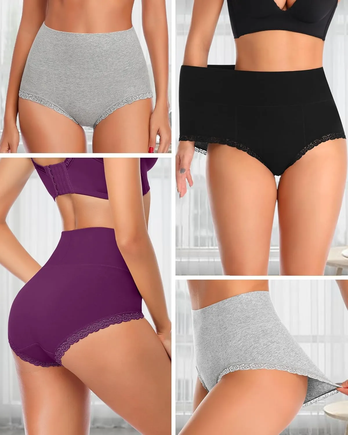 Annenmy High Waisted Womens Underwear Cotton Underwear Full Coverage Briefs Stretch Breathable Ladies Panties 5 Pack