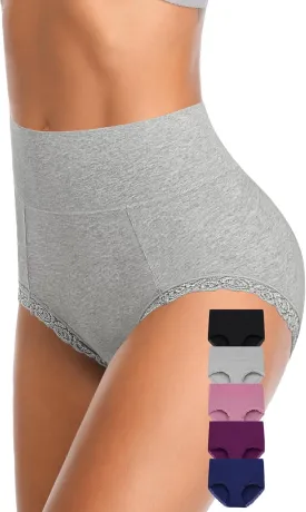 Annenmy High Waisted Womens Underwear Cotton Underwear Full Coverage Briefs Stretch Breathable Ladies Panties 5 Pack