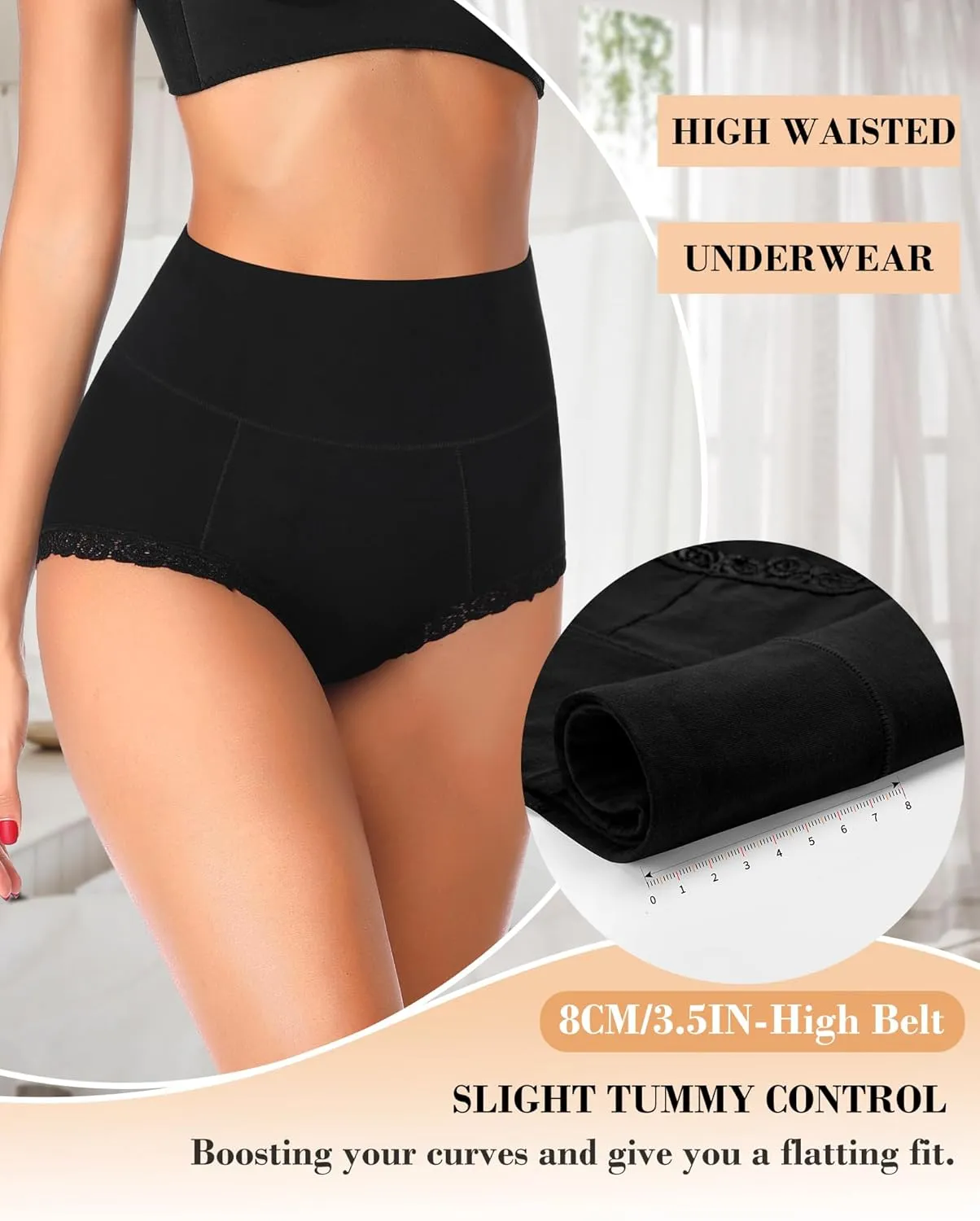 Annenmy High Waisted Womens Underwear Cotton Underwear Full Coverage Briefs Stretch Breathable Ladies Panties 5 Pack