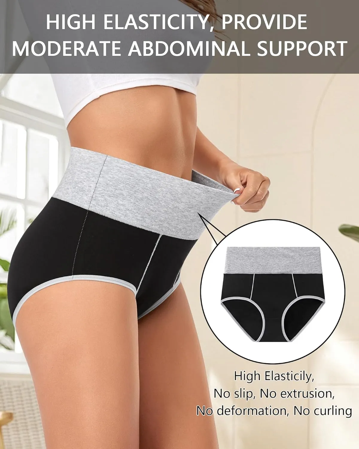 Annenmy High Waisted Womens Underwear Cotton Underwear Full Coverage Briefs Stretch Breathable Ladies Panties 5 Pack