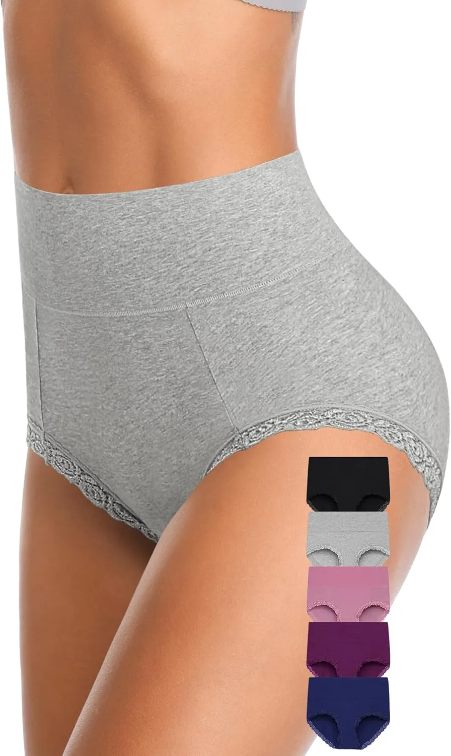 Annenmy High Waisted Womens Underwear Cotton Underwear Full Coverage Briefs Stretch Breathable Ladies Panties 5 Pack