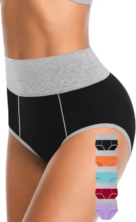 Annenmy High Waisted Womens Underwear Cotton Underwear Full Coverage Briefs Stretch Breathable Ladies Panties 5 Pack