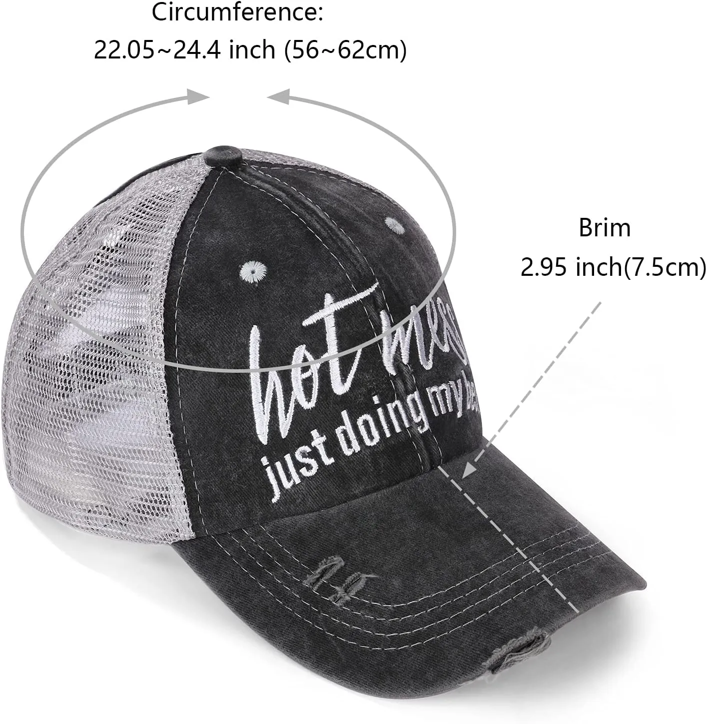Baseball Cap Hot Criss Cross Ponytail Hat for Women Distressed Messy Bun Trucker Hat Pony Cap Hot Mess hat