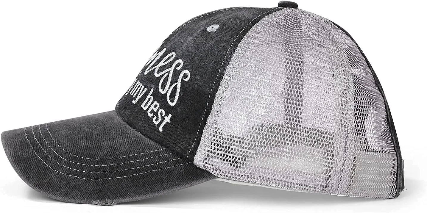 Baseball Cap Hot Criss Cross Ponytail Hat for Women Distressed Messy Bun Trucker Hat Pony Cap Hot Mess hat