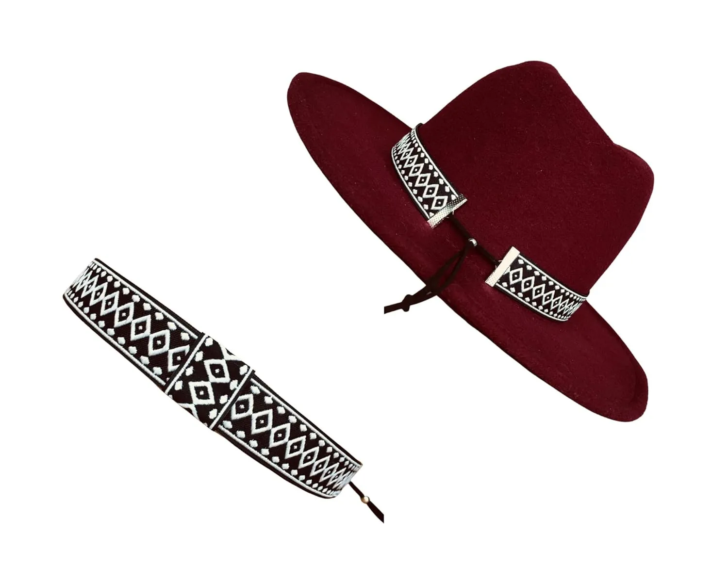 Black and White Handmade Cowboy Hatband, Adjustable Hat band for Women or Man, Unisex Hat Accessories, Western Style Fedora Hat Band