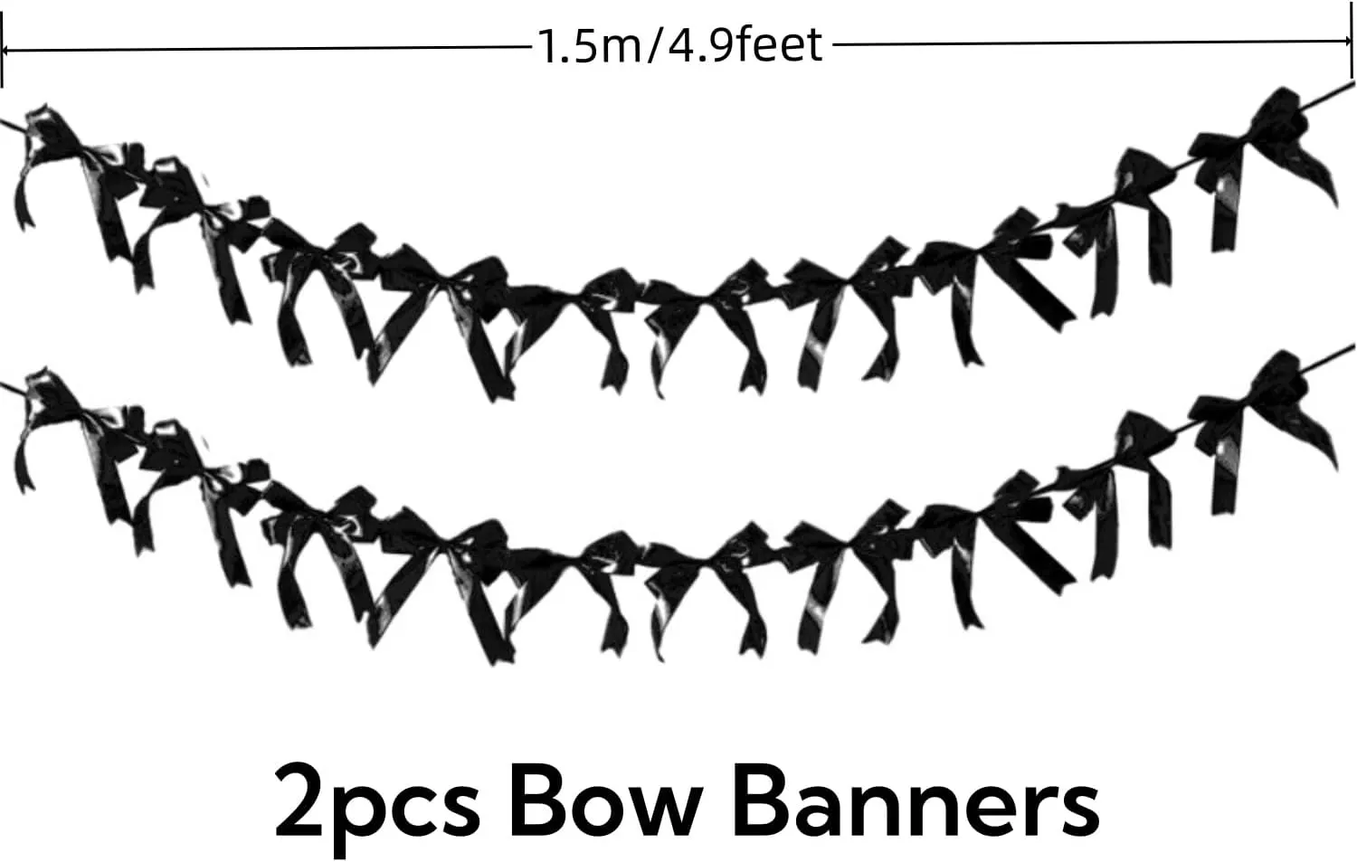Black Bow Hanging Garlands, Satin Ribbon Bowtie Banners, Bow Knot Party Hanging Swirls Streamers Decorations for Girls Coquette Birthday, Wedding, Bridal Shower, Engagement Supplies