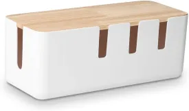 Cable Management Box by Baskiss, 12x5x4.5 inches, Wood Lid, Wire Organizer for Desk TV Computer USB Hub System to Cover and Hide & Power Strips & Cords