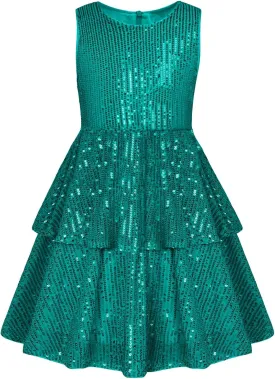Danna Belle Girls Sequin Dress Sleeveless Party Birthday Dual-Layer Dresses 5-14