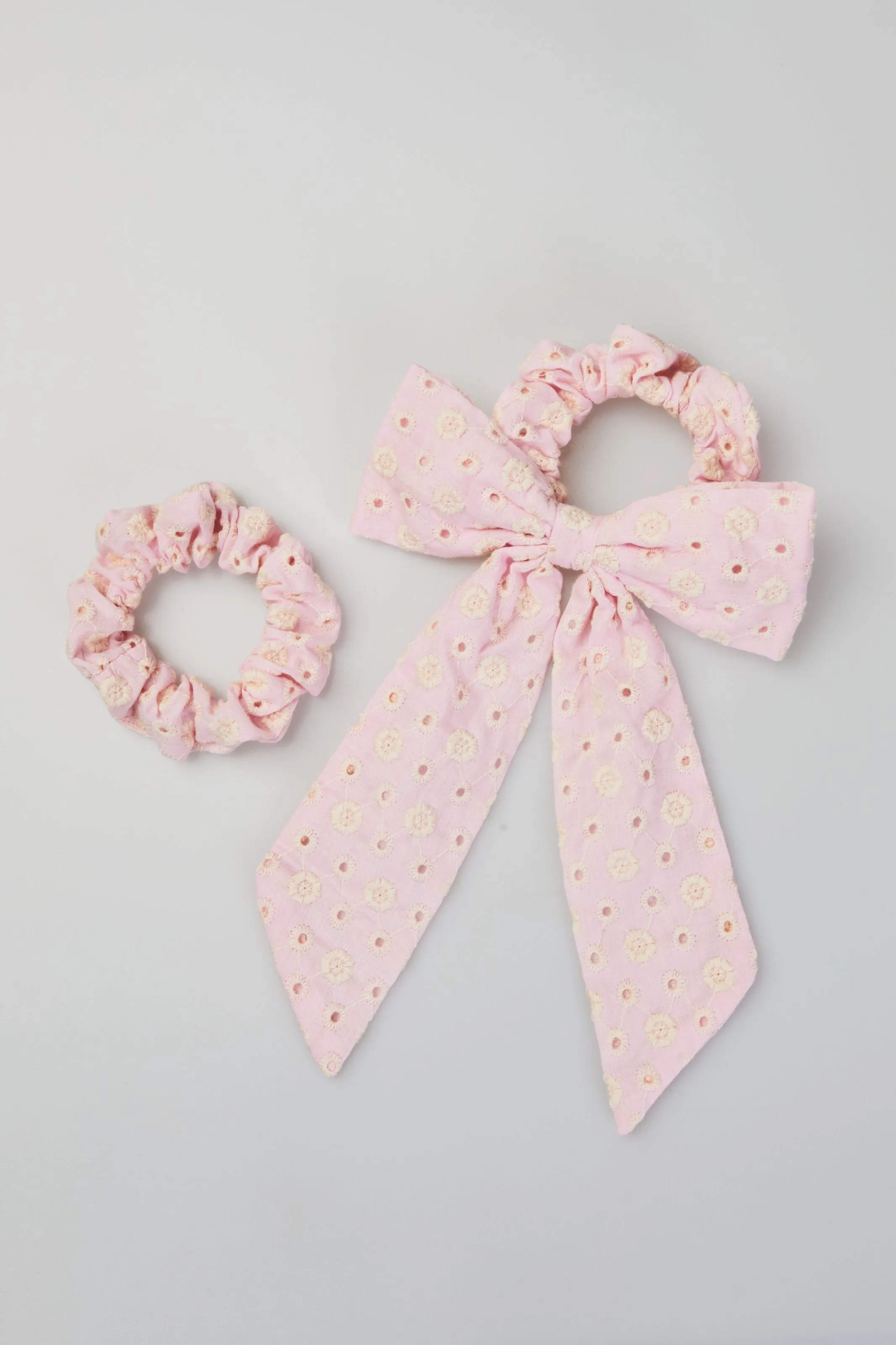 Ellie Eyelet Bow Scrunchie Pair