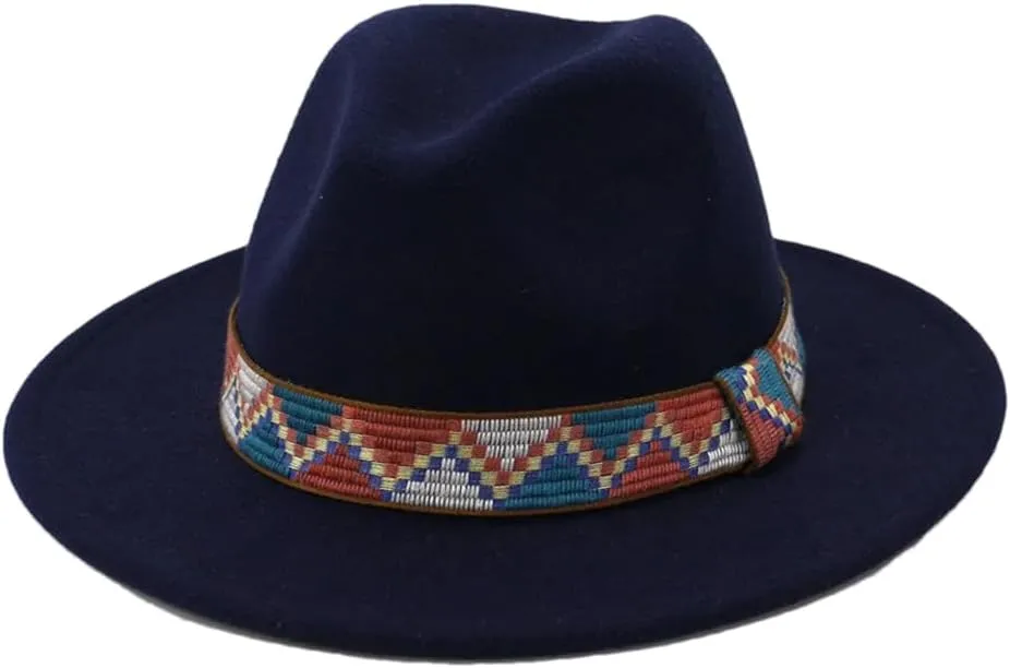 Fedora Hats Band Wide Brim Women Men Felted Jazz Cap Party Wedding Church Dress Hat Navy 59to61cm