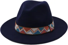 Fedora Hats Band Wide Brim Women Men Felted Jazz Cap Party Wedding Church Dress Hat Navy 59to61cm