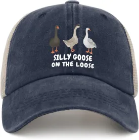 Funny Goose Hat Silly Goose On The Loose Trucker Hat Women Vintage Mesh Cap for Summer