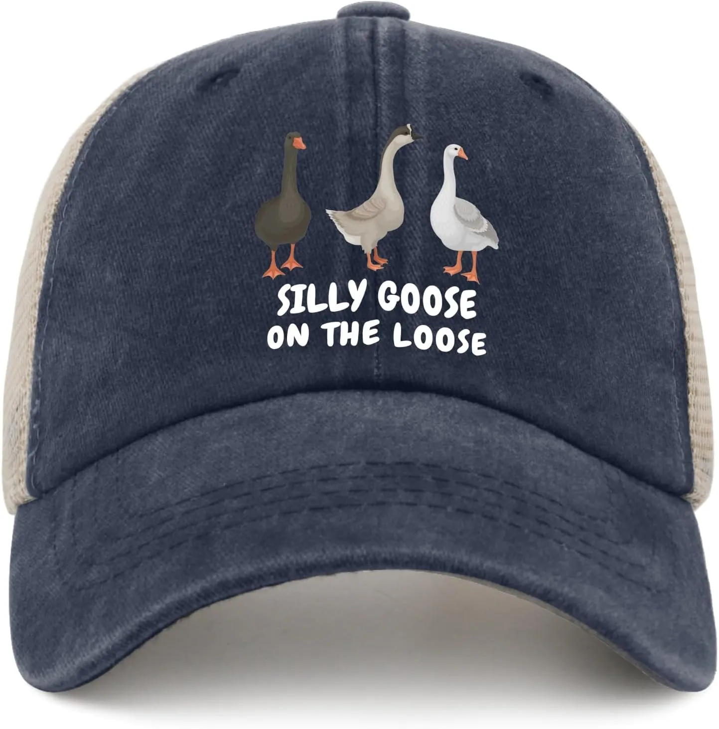 Funny Goose Hat Silly Goose On The Loose Trucker Hat Women Vintage Mesh Cap for Summer