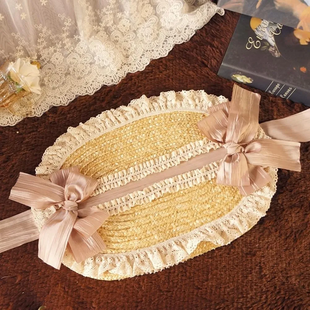 Girls Women Victorian Tea Party Sun Hat Bows Flower Ribbons Straw Hats