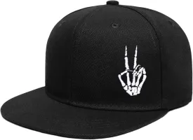 Gothic Skeleton Hand Flat Brim Hat Embroidery Skull Finger Cap Adjustable Snapback
