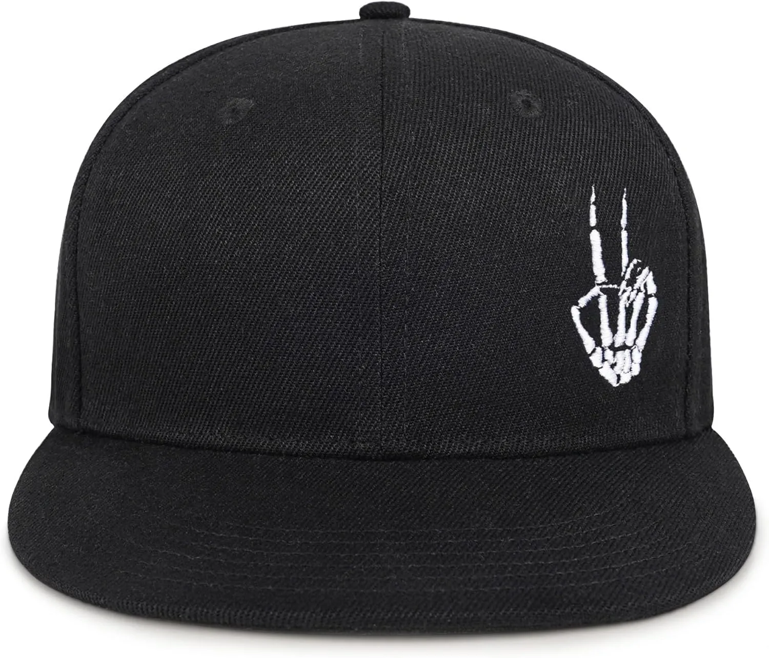 Gothic Skeleton Hand Flat Brim Hat Embroidery Skull Finger Cap Adjustable Snapback
