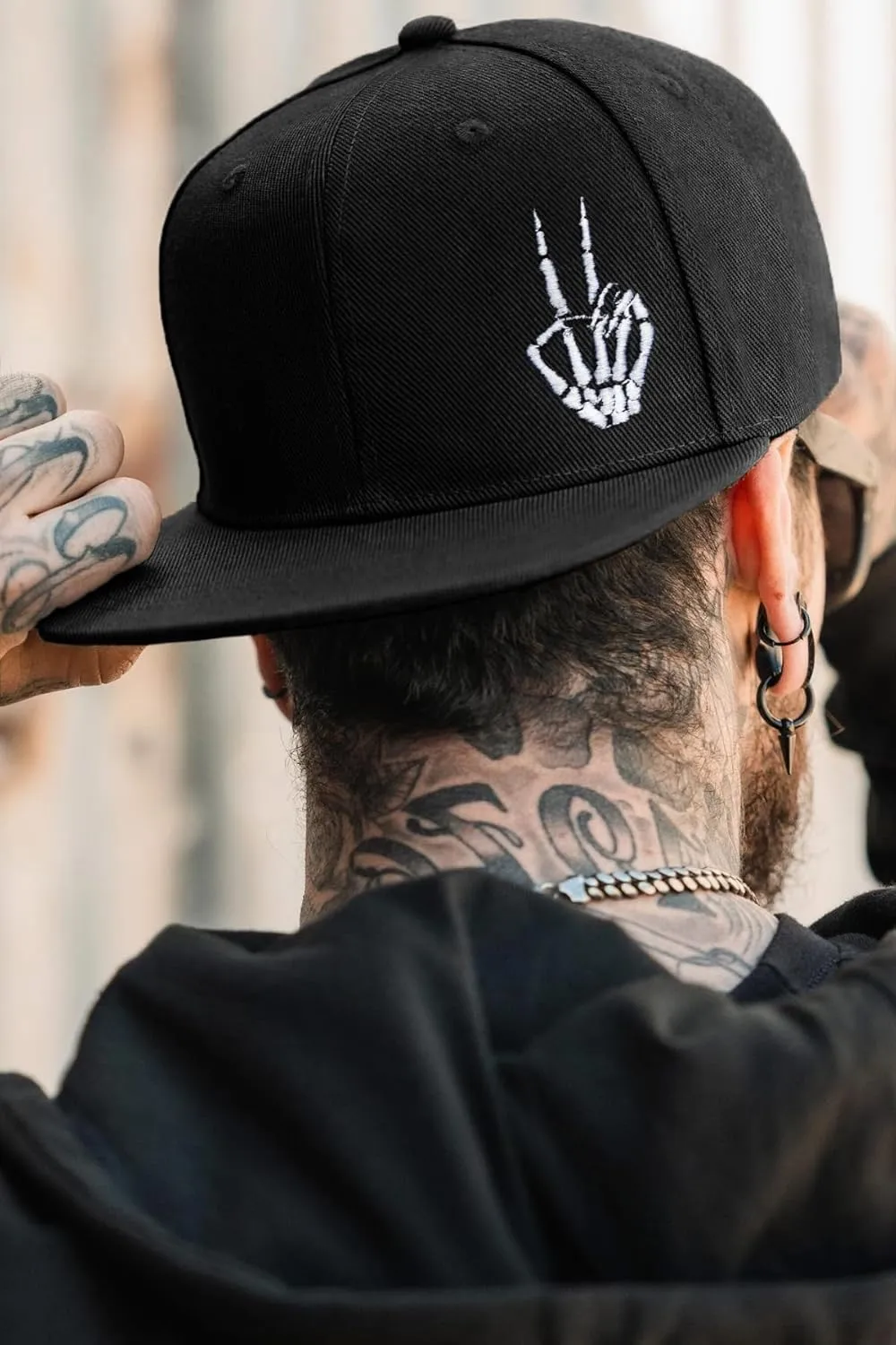 Gothic Skeleton Hand Flat Brim Hat Embroidery Skull Finger Cap Adjustable Snapback