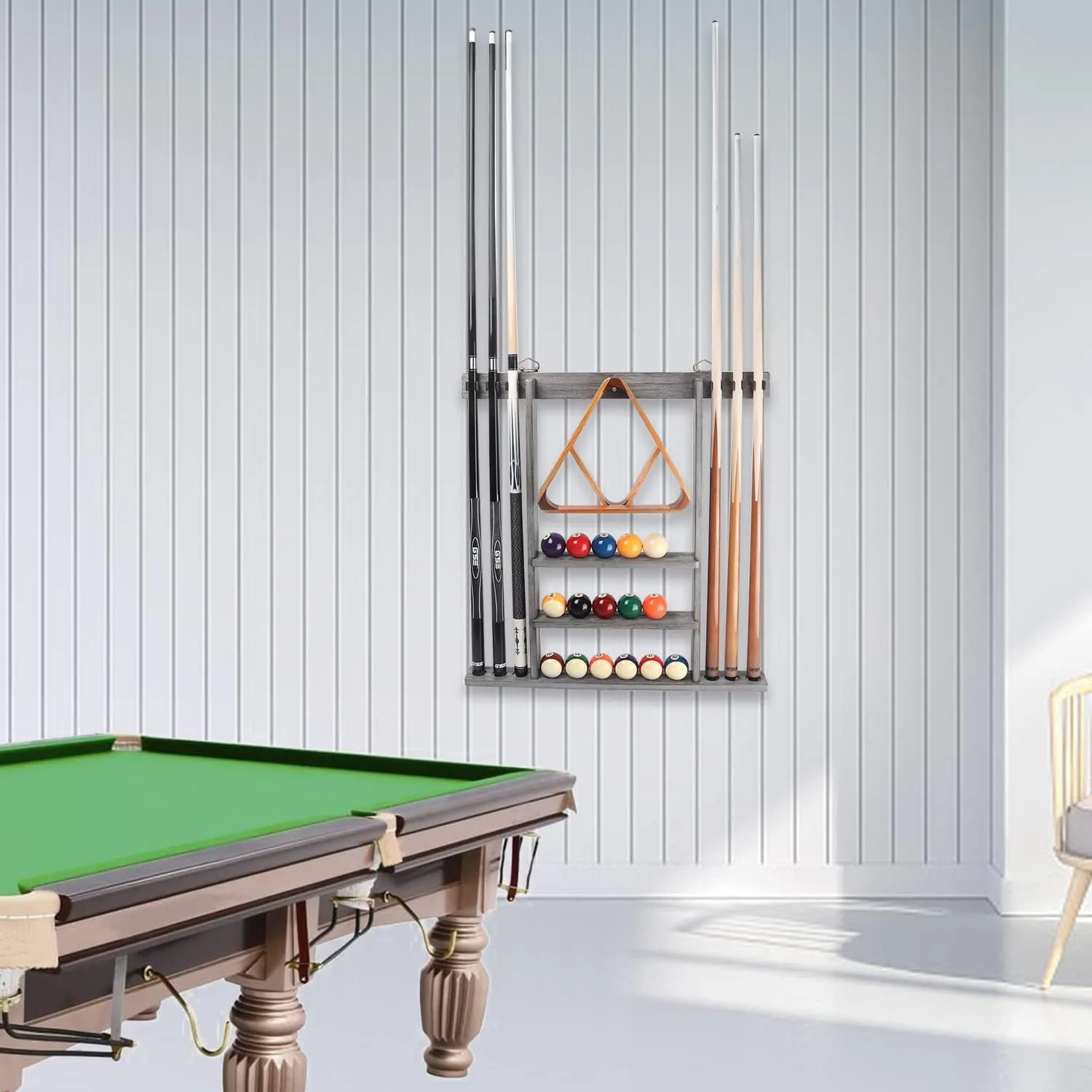 GSE Games & Sports Expert Wall Mount Rack with Score Counter Only, Hanging Wall Mounting Rack Holds 6/8 Cue Sticks, 2 Ball Racks and Full Set of Balls