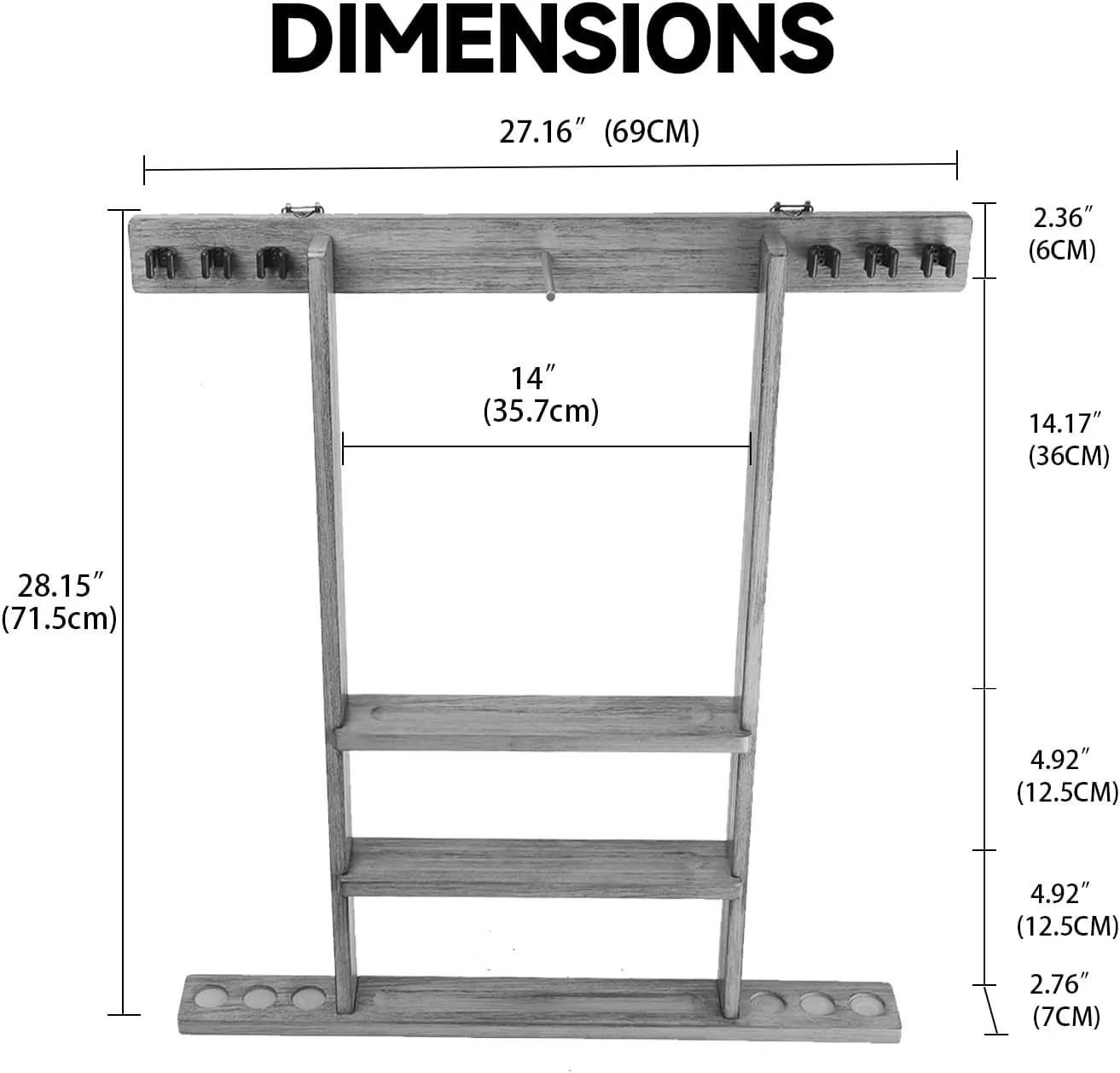 GSE Games & Sports Expert Wall Mount Rack with Score Counter Only, Hanging Wall Mounting Rack Holds 6/8 Cue Sticks, 2 Ball Racks and Full Set of Balls