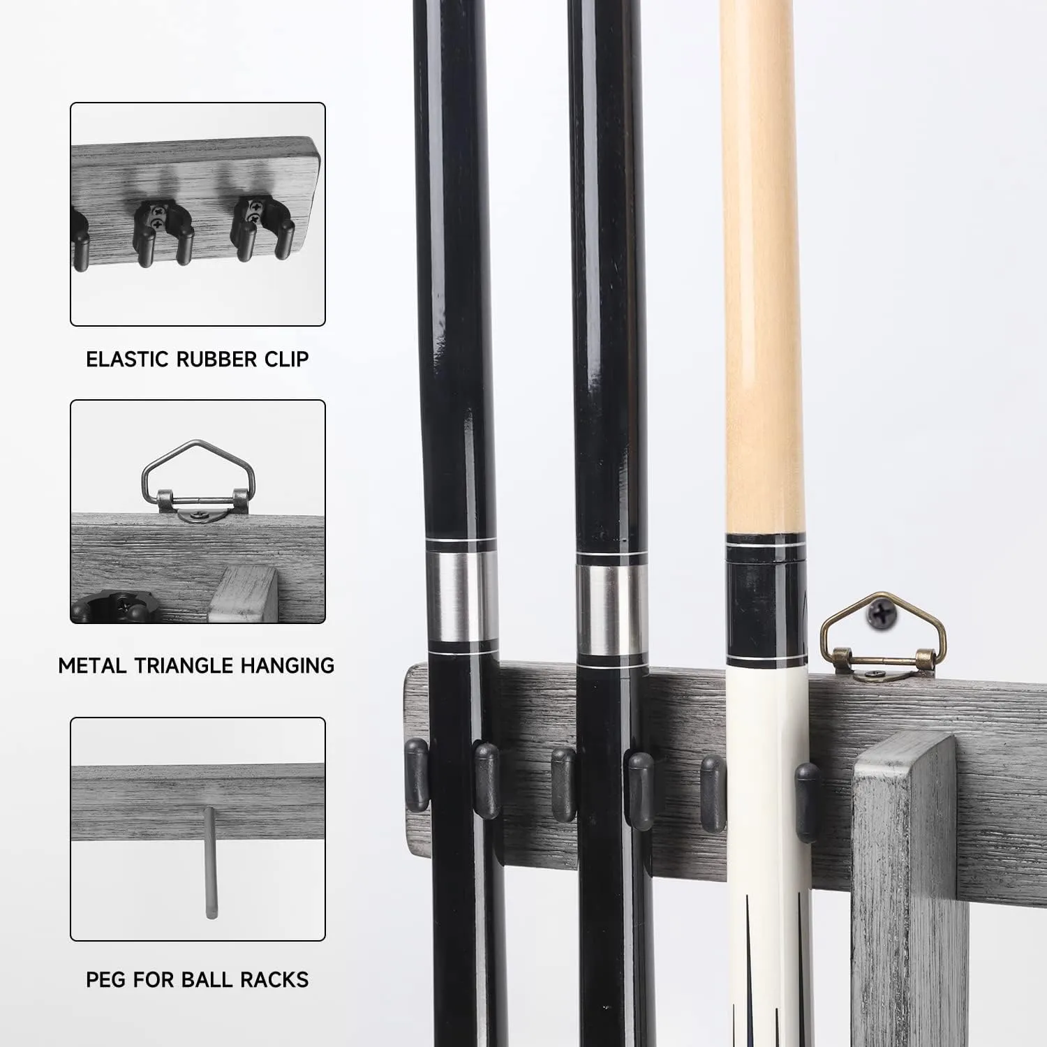 GSE Games & Sports Expert Wall Mount Rack with Score Counter Only, Hanging Wall Mounting Rack Holds 6/8 Cue Sticks, 2 Ball Racks and Full Set of Balls