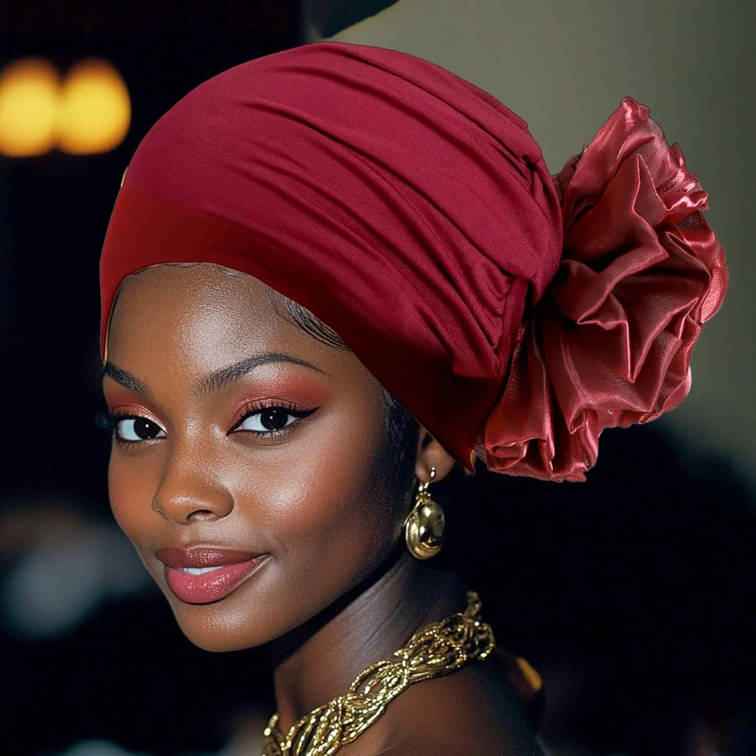 HeadWrap Hair Turbans African Turban Flower Pearl Crystal Twisted Head Turban for Women Fashion