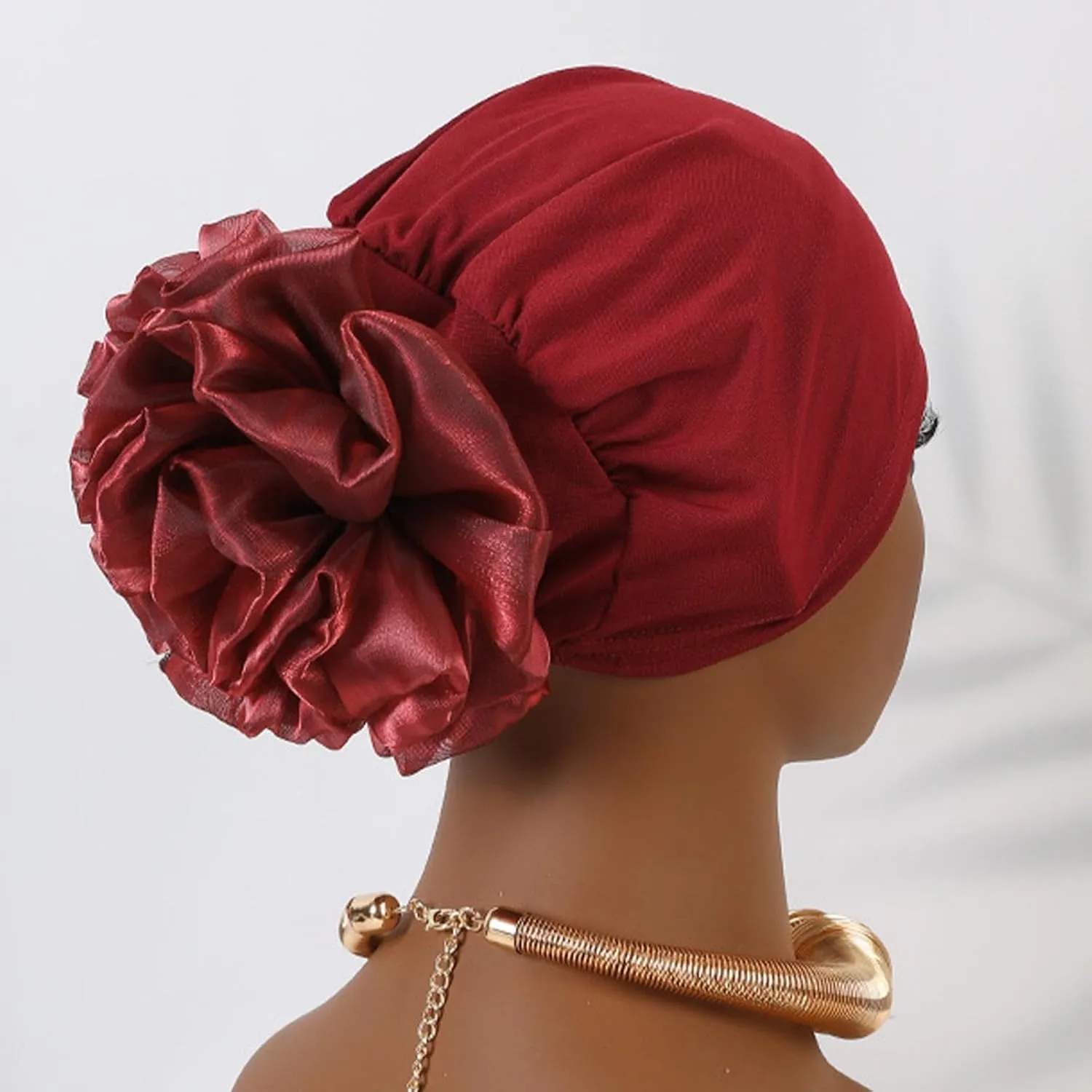 HeadWrap Hair Turbans African Turban Flower Pearl Crystal Twisted Head Turban for Women Fashion