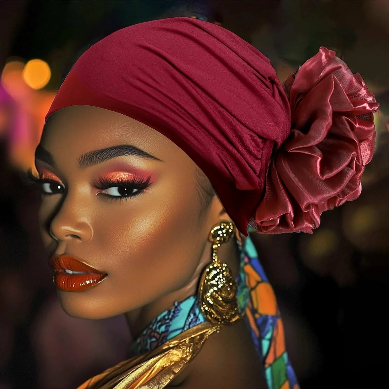 HeadWrap Hair Turbans African Turban Flower Pearl Crystal Twisted Head Turban for Women Fashion