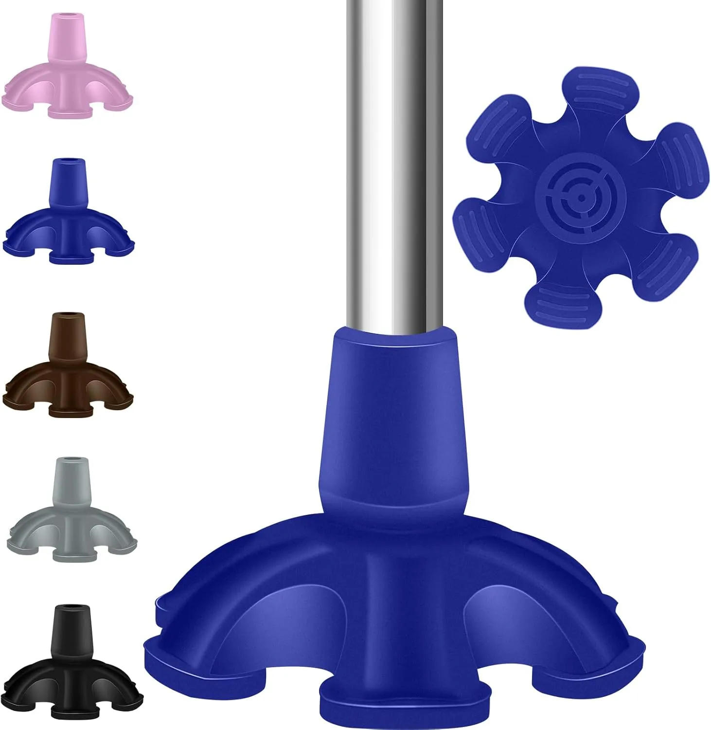 Heavy Duty Rubber Cane Tip - 6 Support Feet, 3/4 inch, Self Standing for Walking Canes & Sticks