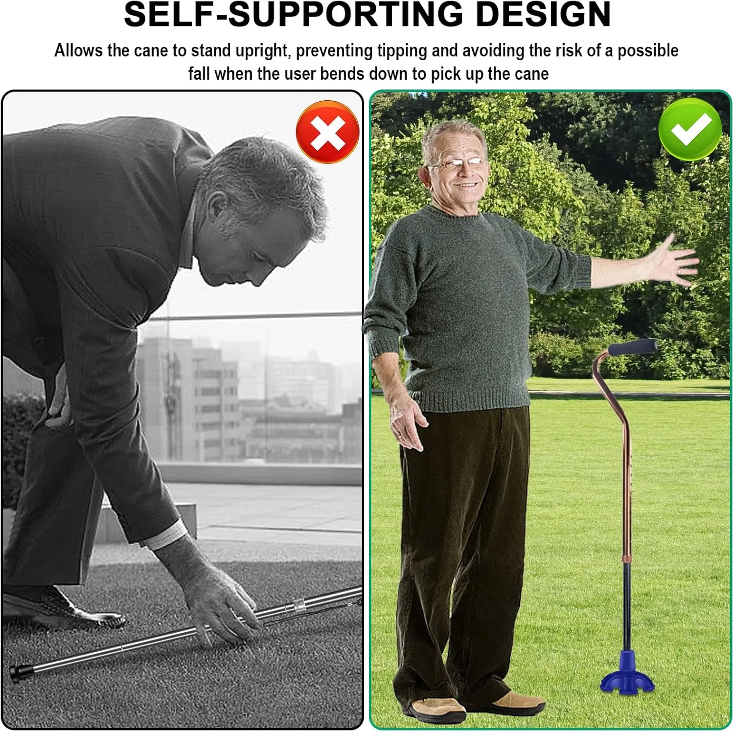 Heavy Duty Rubber Cane Tip - 6 Support Feet, 3/4 inch, Self Standing for Walking Canes & Sticks