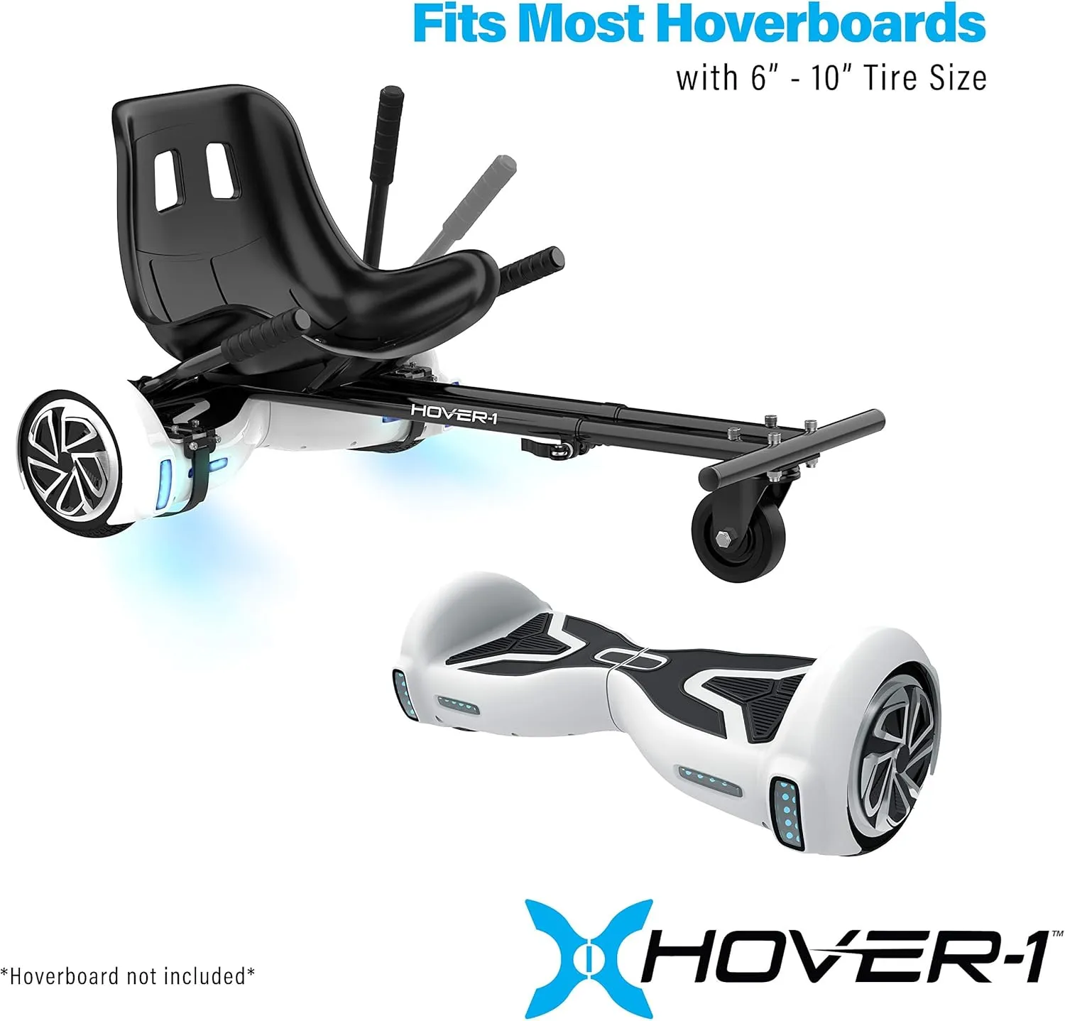 Hover-1 Buggy Hoverboard Attachment - Compatible with Most 6.5" & 8" Electric Hoverboards, Hand-Operated Rear Wheel Control, Adjustable Frame & Straps, Easy Assembly & Install Hoverboard Go Kart