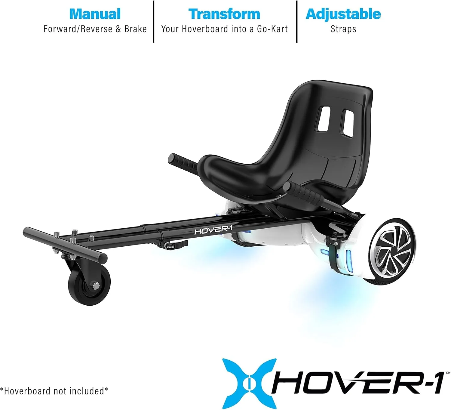 Hover-1 Buggy Hoverboard Attachment - Compatible with Most 6.5" & 8" Electric Hoverboards, Hand-Operated Rear Wheel Control, Adjustable Frame & Straps, Easy Assembly & Install Hoverboard Go Kart
