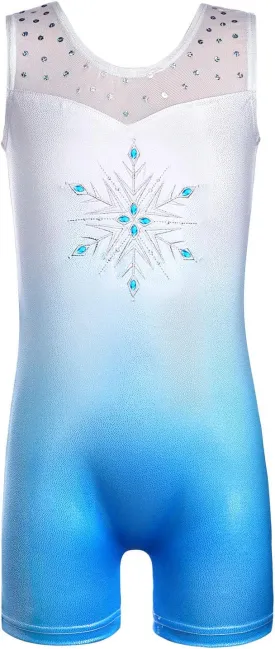 HOZIY Leotards for Girls Gymnastics Kids Children Biketard Snowflake Ribbon Blue Purple Hot Pink Sparkle