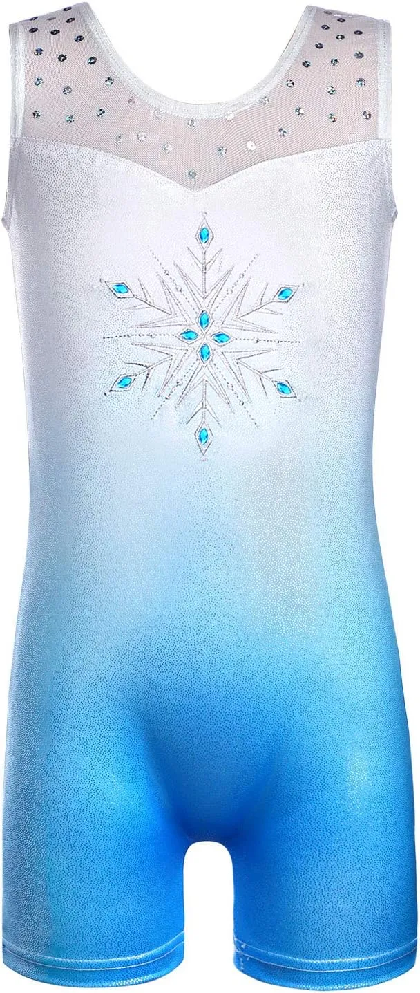 HOZIY Leotards for Girls Gymnastics Kids Children Biketard Snowflake Ribbon Blue Purple Hot Pink Sparkle