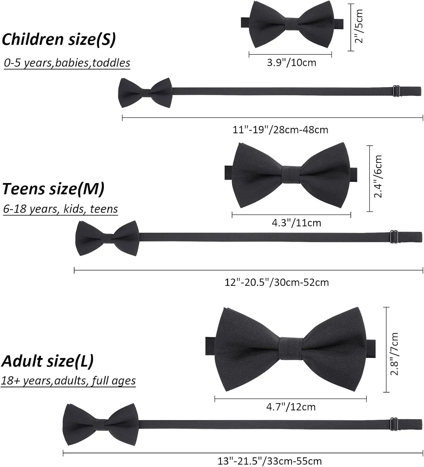 Kajeer Classic Pre-Tied Mens Bow Ties Formal Adjustable Solid Tuxedo Bowtie for for Adults & Children