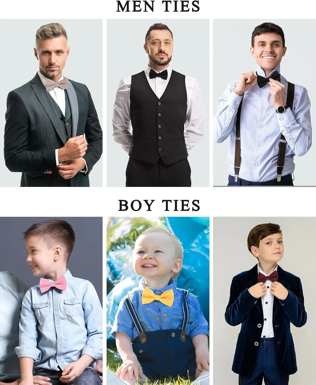 Kajeer Classic Pre-Tied Mens Bow Ties Formal Adjustable Solid Tuxedo Bowtie for for Adults & Children