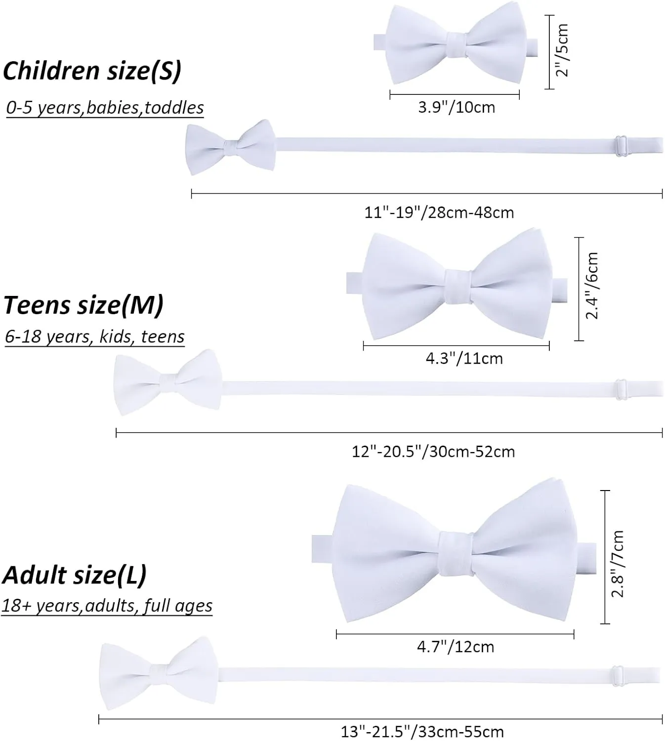 Kajeer Classic Pre-Tied Mens Bow Ties Formal Adjustable Solid Tuxedo Bowtie for for Adults & Children