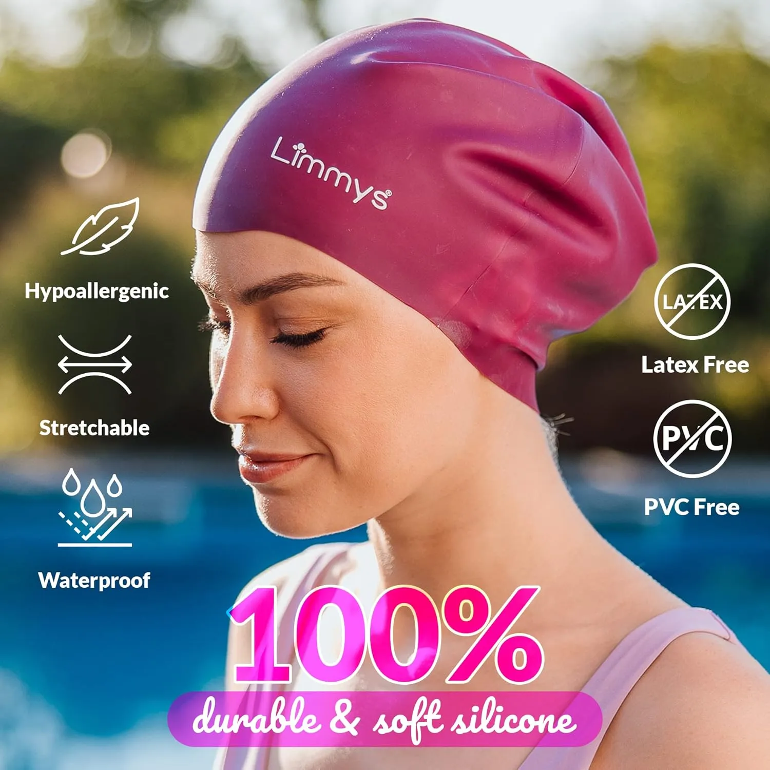 Limmys Premium Swim Cap for Women with Long Hair  Soft Silicone Swimming Cap for Women  Comfortable, Extra Room Fit, Chlorine Resistant & Hypoallergenic  Trusted by Swimmers Worldwide