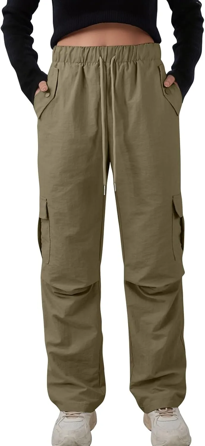 midelxp Bagyg Cargo Pants Women High Waisted Quick Dry Hiking Pants with Pockets Summer Lightweight Athletic Parachute Pant