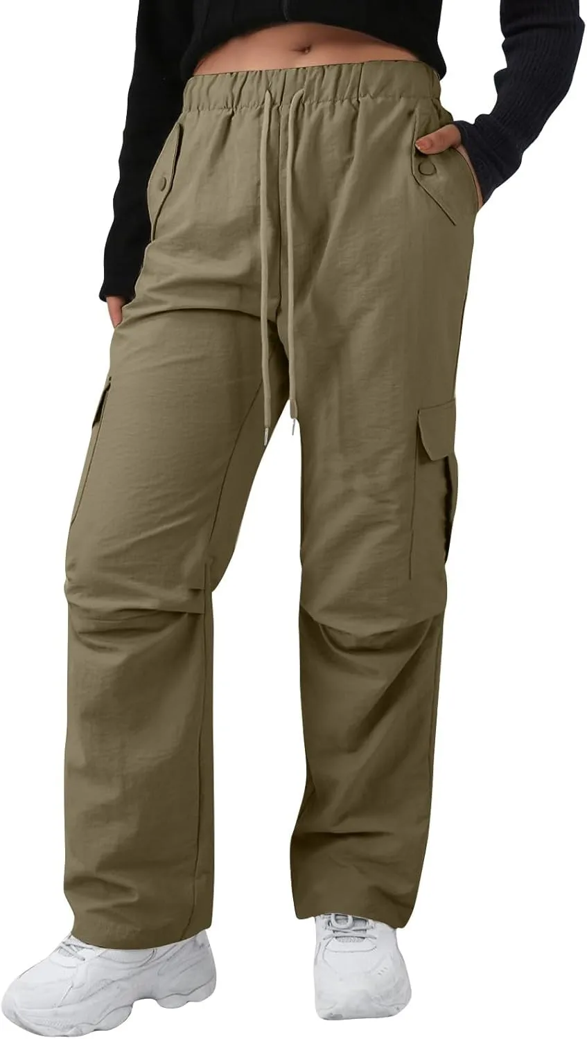 midelxp Bagyg Cargo Pants Women High Waisted Quick Dry Hiking Pants with Pockets Summer Lightweight Athletic Parachute Pant