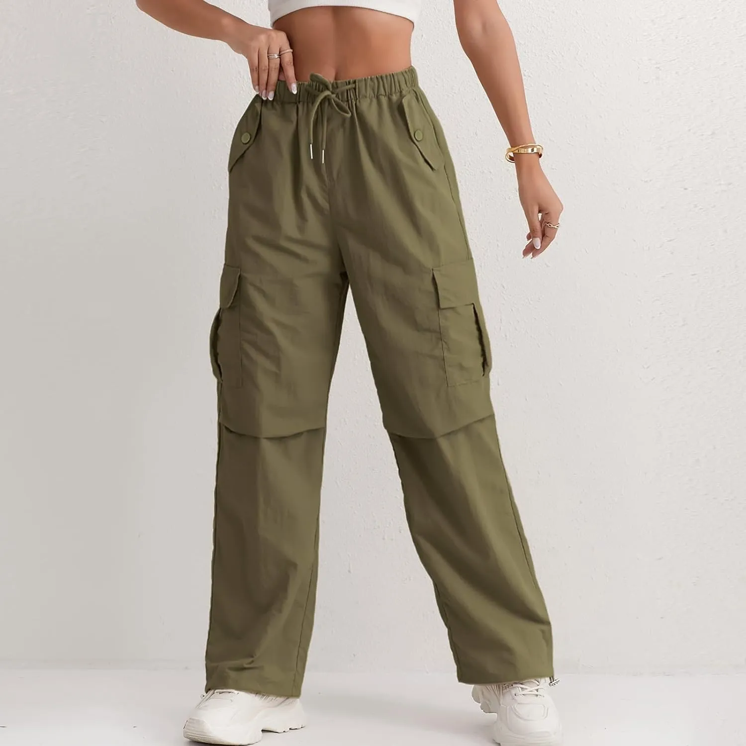 midelxp Bagyg Cargo Pants Women High Waisted Quick Dry Hiking Pants with Pockets Summer Lightweight Athletic Parachute Pant