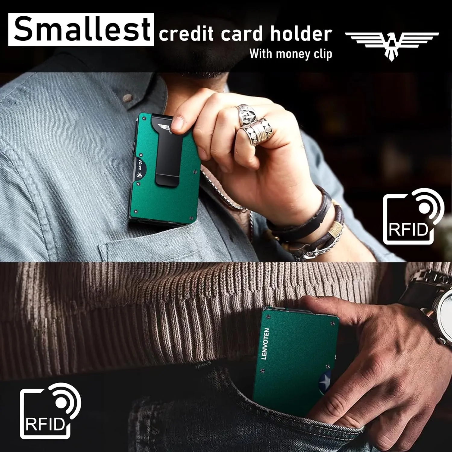 Minimalist Wallet for Men, Metal Wallet with Money Clip, Slim Compact Wallet, RFID Blocking Card Holder, Metal Aluminum Credit Card Holder, Holds up to 20 Cards