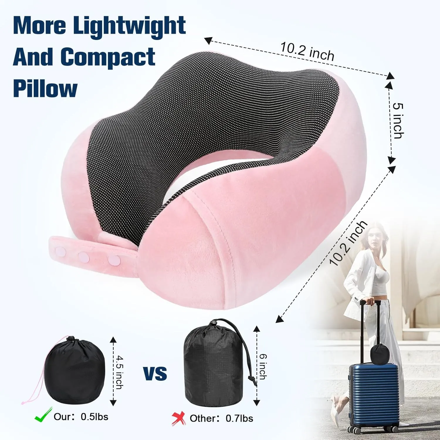 Neck Pillow for Traveling, Travel Pillows for Airplanes,100% Pure Memory Foam Travel Neck Pillow, Adjustable Flight Pillow, Portable Plane Accessories with Eye Mask, Earplugs, Carry Bag