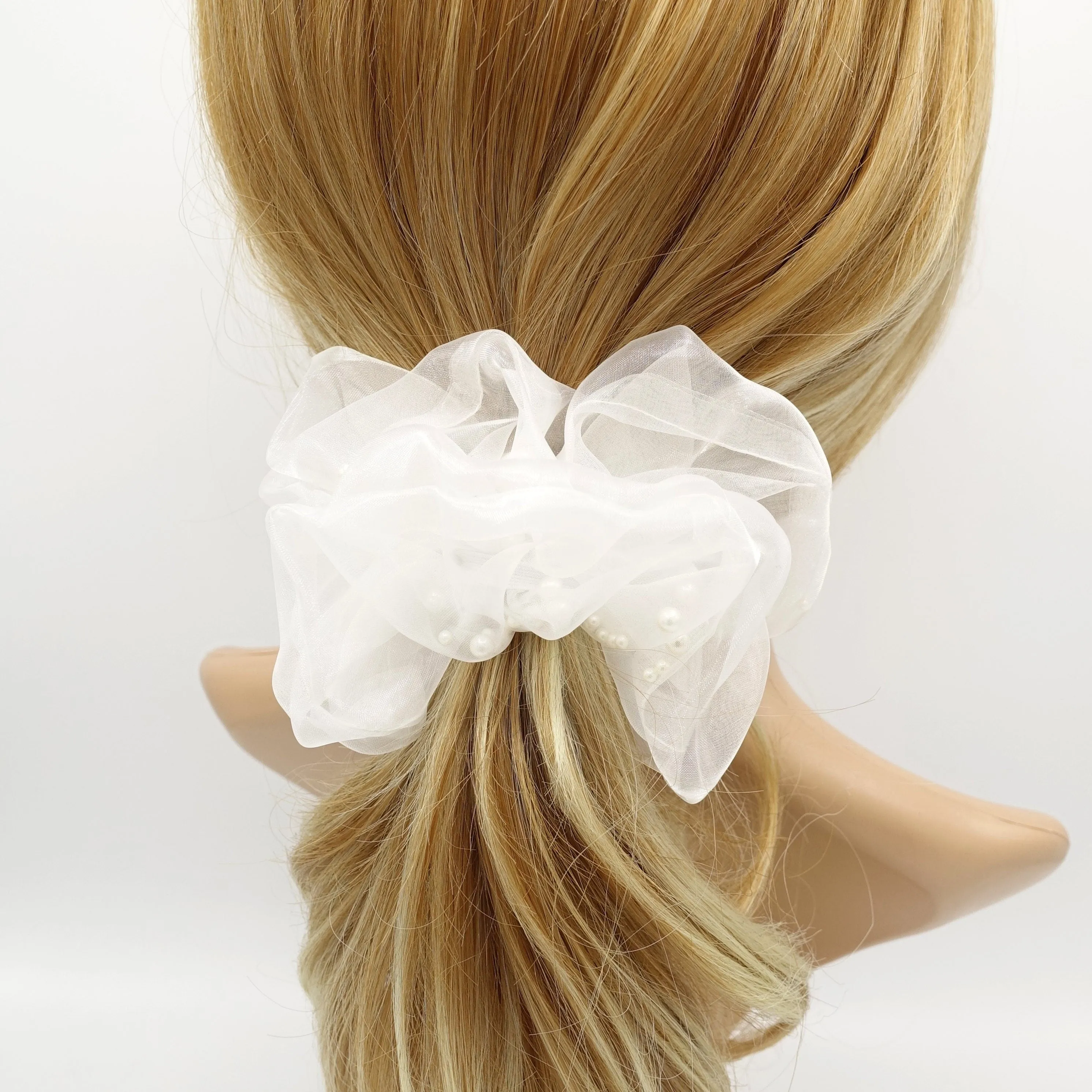 pearl ball filled scrunchies organza scrunchy hair elastic for women