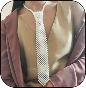 Pearl Neck Tie White Pearls Tie Necklace for Women Long Pearl Necklace Handmade Weaving Shirt Necklace